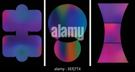 Vibrant colorful geometric shapes on black background with gradient effect Stock Vector