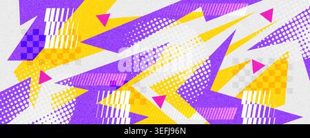 Creative and Dynamic Abstract Background with Sharp Purple and Yellow Shapes, Halftone Patterns, and Textured Effects. Sports or Games Banner and Post Stock Vector