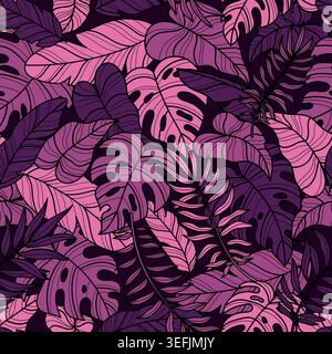Seamless pattern with palm leaves on a dark background Stock Vector