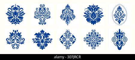 Set of Oriental vector damask patterns for wallpaper, wrapping paper, textile, cards, tiles. Vector elements Stock Vector