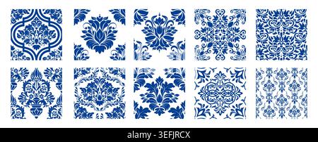 Set of Oriental vector seamless damask patterns for wallpaper, wrapping paper, textile, cards, tiles. Vector elements Stock Vector