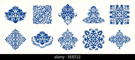 Set of Oriental vector damask patterns for wallpaper, wrapping paper, textile, cards, tiles. Vector elements Stock Vector