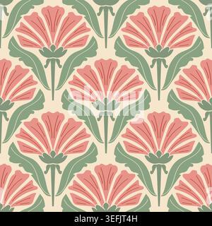 Retro seamless floral pattern from the 50s and 60s. Seamless abstract Vintage background in sixties style. Art deco. Vector illustration Stock Vector