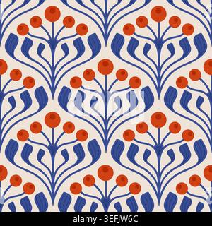 Retro seamless floral pattern from the 50s and 60s. Seamless abstract Vintage background in sixties style. Art deco. Vector illustration Stock Vector