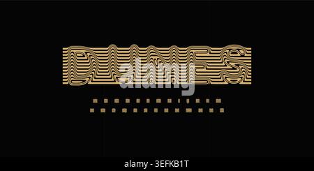 Dunes texture decorative font alphabet on black luxury background with wavy lines letters for premium branding, fashion poster, editorial title and Stock Vector