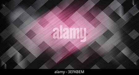 A modern abstract background featuring a pattern of diagonal squares in shades of grey and black, highlighted by a soft, glowing pink light in the cen Stock Photo