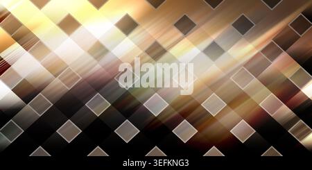 This image features a dynamic geometric pattern composed of squares and diagonal lines in shades of gold, brown, and black, creating a sense of depth Stock Photo