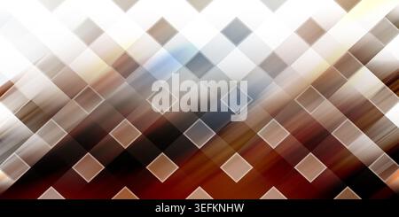 An abstract digital background with a repeating diamond pattern overlaid on a multi-colored, motion-blurred gradient of brown, orange, and blue tones. Stock Photo