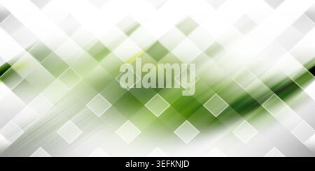 An abstract background featuring a pattern of overlapping squares with a green gradient, creating a sense of depth and modern design. Stock Photo