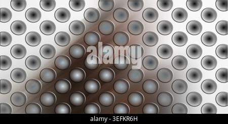 An abstract background featuring a grid of metallic spheres with a prominent diagonal light effect across the surface. Stock Photo