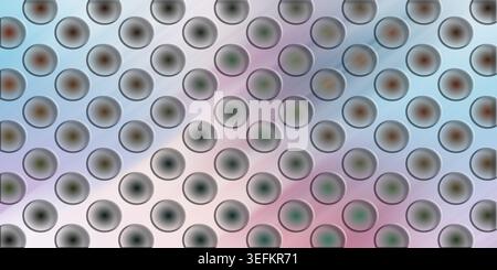 A digital abstract background featuring a repeating grid of circular shapes with a soft, colorful gradient texture in pastel tones. Stock Photo