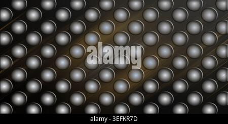 An abstract dark background featuring a grid of metallic spheres with subtle light streaks across the surface. Stock Photo