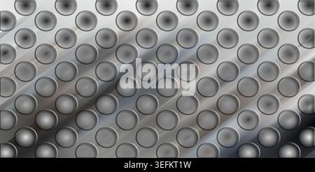 A seamless texture featuring a metallic surface with a repeating pattern of circular indentations, creating a modern industrial or technological aesth Stock Photo