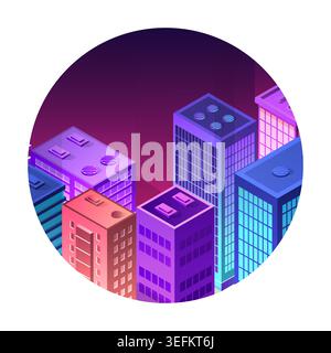 Isometric icon of a city with houses streets of skyscrapers. illustration for web design. Stock Photo