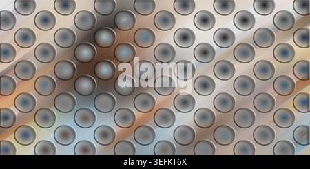 An abstract background composed of a grid of circular shapes with soft, diagonal light streaks in muted blue and brown tones. Stock Photo
