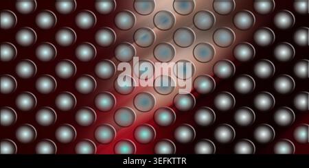 Dark abstract background with a grid of glowing embossed circles over a deep red and black diagonal gradient with light highlights. Stock Photo
