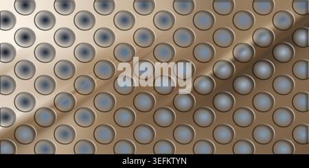 Sophisticated abstract background featuring a grid of embossed circles on a bronze metallic gradient with soft light streaks. Stock Photo