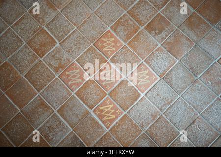 The terracotta floor tiles from the Château du Clos Lucé in Amboise, France, the final residence of Leonardo da Vinci Stock Photo