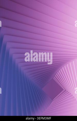 Pastel violet layered panels converge into hypnotic square portal, blending matte textures with glow, calming depth. Abstract geometric background. Su Stock Photo