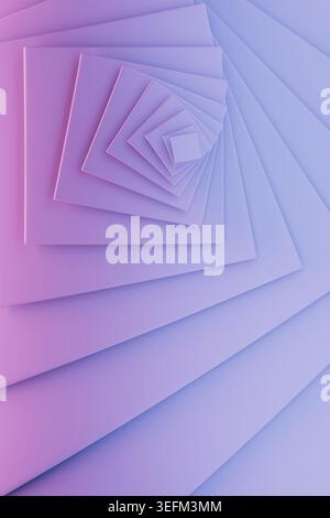 Pastel violet concentric squares cascade in minimalist style, radiating luminous symmetry, quiet elegance. Abstract geometric background, swirl patter Stock Photo