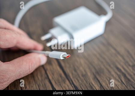 High capacity charger with usb c adapter standardized for the European Union Stock Photo