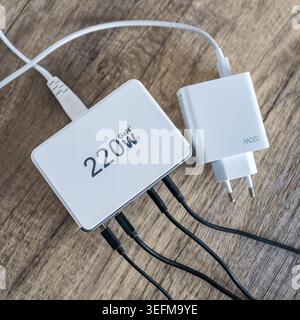 Set of mobile device chargers with high charging capacity. Stock Photo