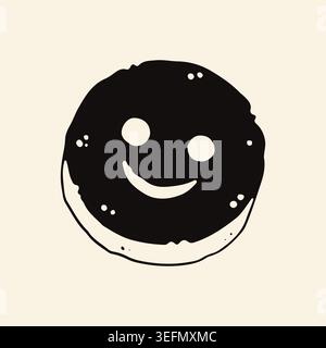 Hand drawn vector illustration of a round smiley face kitchen sponge. Cute cleaning tool character with a happy smile for household chores Stock Vector