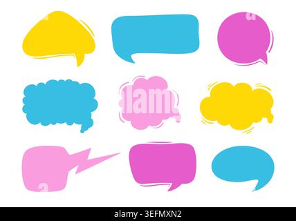 Comic speech bubble colorful silhouette set. Empty cartoon chat balloons, shape frames, cloud shapes for poster, label, badge, sticker and banner design. Pop art border bundle. Vector illustration Stock Vector