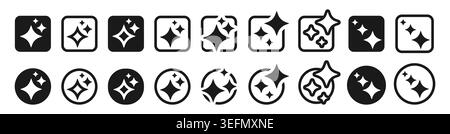 Star icon set AI logo. Artificial intelligence sparkling symbols. Shiny magic glitter starburst round and square signs for logo, app design. Modern smart assistant icons elements. Vector illustration Stock Vector