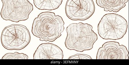 Tree trunk ring seamless pattern. Luxury wood background. Hand drawn tree ring pattern abstract trendy boundless wallpaper. Endless design for paper print, fabric textile, wrapper backdrop template Stock Vector