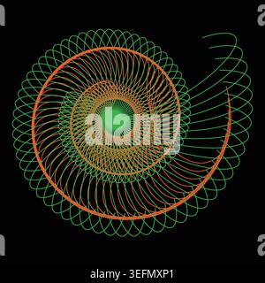 Vibrant green and orange spiral design on with intricate circular patterns Stock Vector