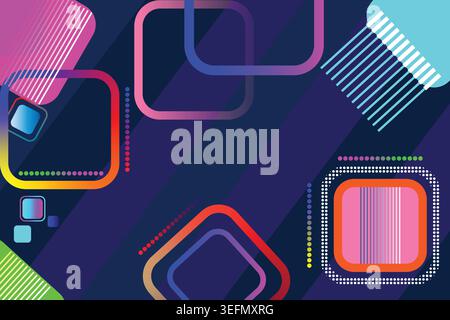 Vibrant abstract background with colorful shapes and lines on dark blue Stock Vector