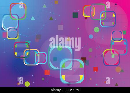 A dynamic abstract design featuring multiple overlapping rounded square shapes in various sizes and translucent colors Stock Vector