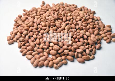peanuts on white background  Angled Top View Stock Photo