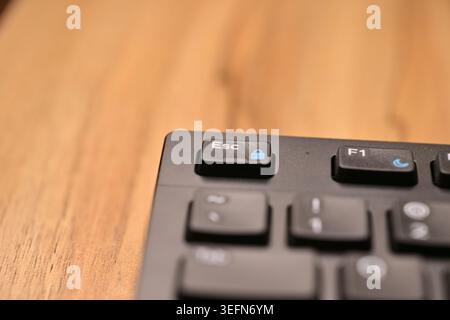Minimal Black Keyboard Macro Compositions Highlighting Esc Key in Soft Focus Angled Top View Stock Photo