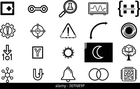 Linear symbols representing advanced technological concepts including chip design solar energy signal processing and academic study. versatile set for Stock Vector