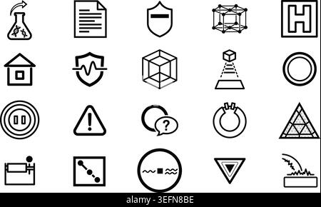 Diverse compilation of flat icons covering science, technology, business, and abstract themes. Professional vector graphics for digital platforms and Stock Vector