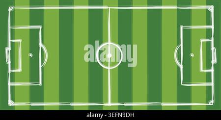 A green soccer field with white lines and goals on each side Stock Vector