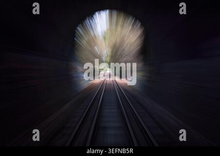 Abstract motion blur effect inside abandoned railway tunnel in South Australia Stock Photo