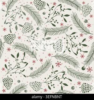 Merry Christmas, Happy New Year seamless pattern for greeting cards, wrapping paper. Seamless winter pattern. Vector illustration. Stock Vector