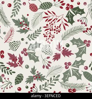 Merry Christmas, Happy New Year seamless pattern for greeting cards, wrapping paper. Seamless winter pattern. Vector illustration. Stock Vector