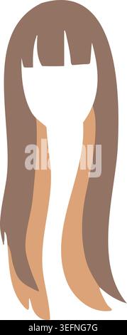 Illustration of long straight light brown hair with short bangs on a simplified faceless female head. Stock Vector