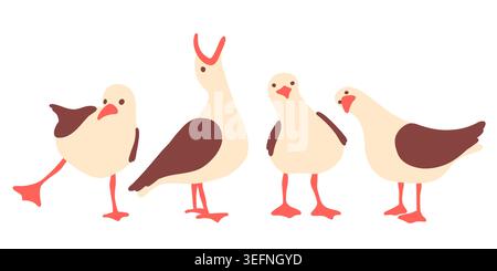 Funny cartoon seagull character set in flat style. Stock Vector