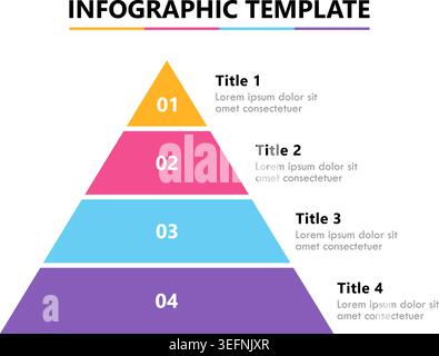 Infographic Template with Four Step Pyramid Diagram. Colorful Business Data Presentation Vector Illustration Stock Vector