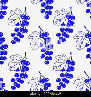 Currant clusters and leaves pattern on light background. Stock Vector