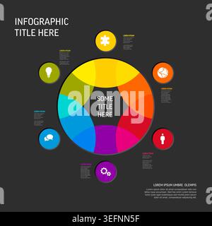This colorful business infographic features a circular design with six steps and icons. Use this infographic to present data or a process in a profess Stock Vector