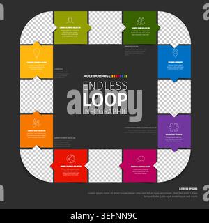 This endless loop infographic features a circular process flow with colorful steps and image placeholders. The infographic design is perfect for prese Stock Vector