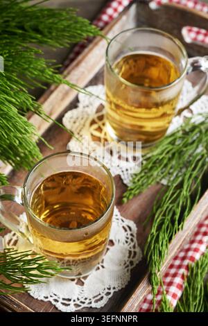 Two cups of horsetail tea Stock Photo