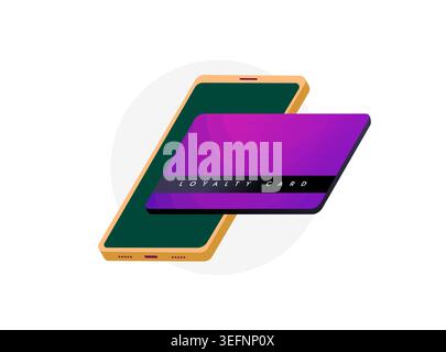 Loyalty card digital integration icon - customer rewards through seamless mobile wallet access on smartphones. Personalized shopping experiences, efficient point tracking in retail apps illustration. Stock Vector