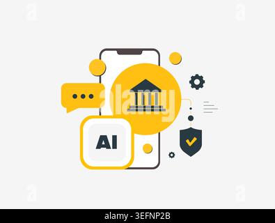 Agentic ai in banking - improving fraud detection and security risk management, cutting cost, boosting growth and efficiency through automation and compliance in digital finance vector illustration. Stock Vector